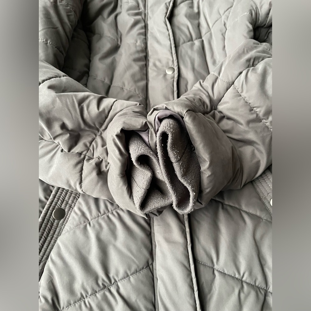 A New Day Parka Coat Jacket Fur Hood Small pewter gray grey quilted puffer zip - Picture 5 of 13